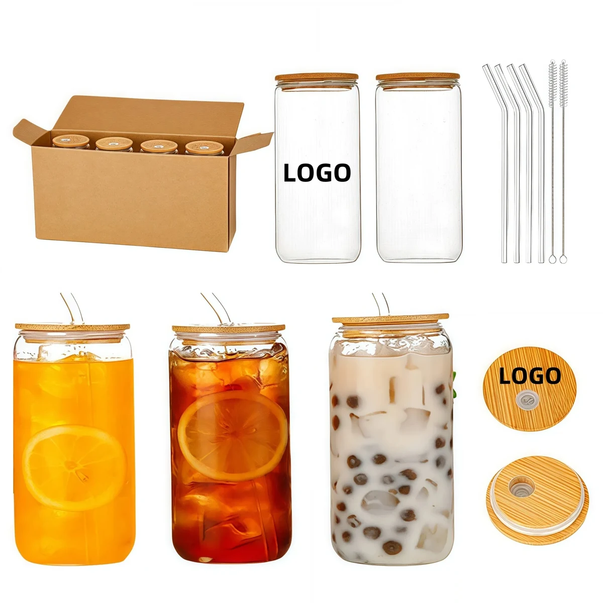 16oz Round Transparent Glass Straw Cup 1