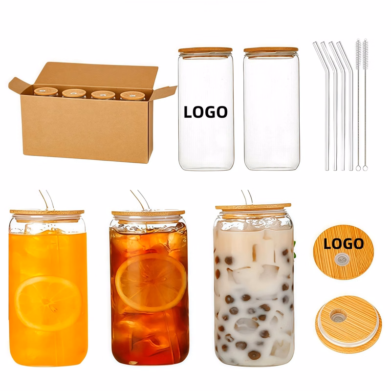 16oz Round Transparent Glass Straw Cup