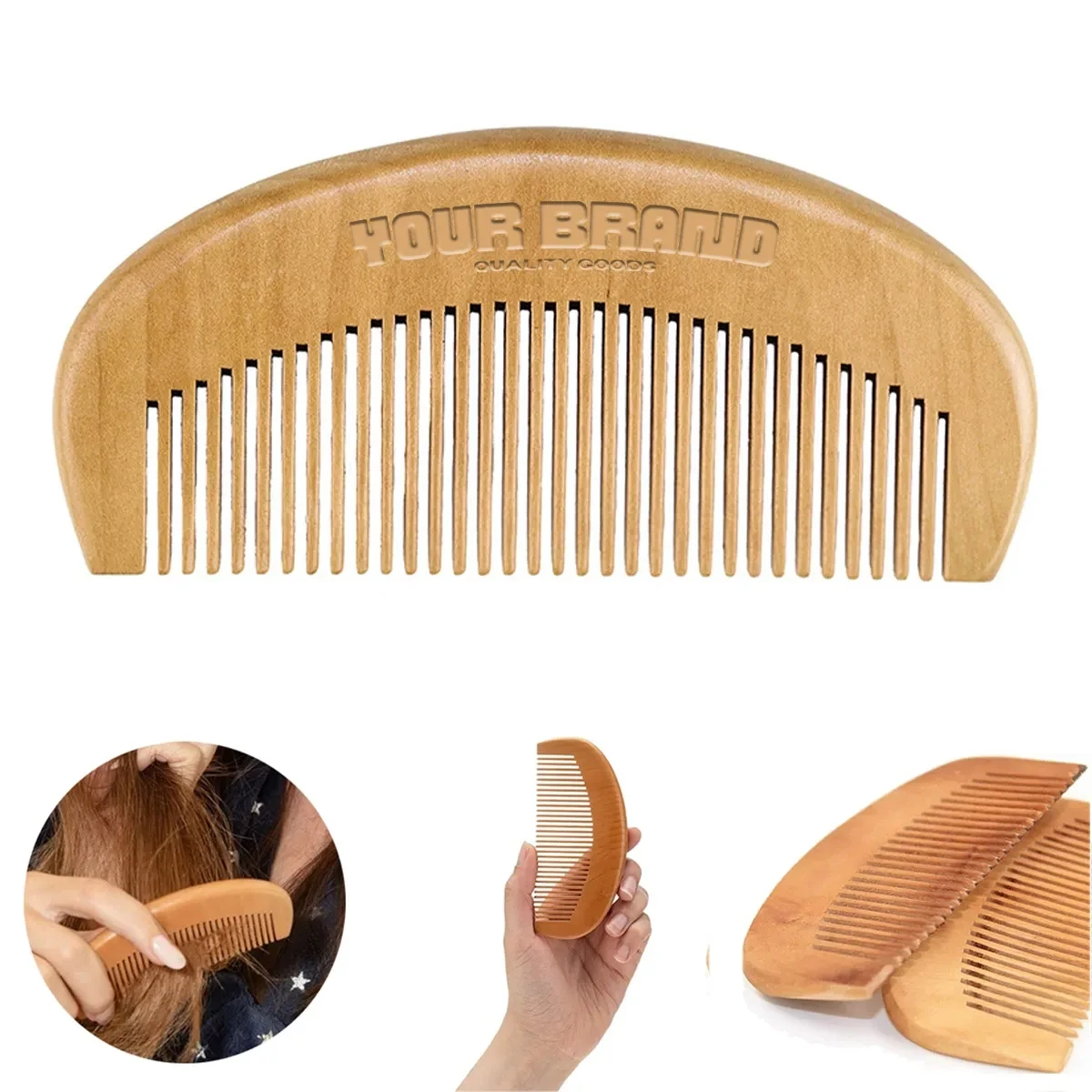 Detangling Styling Portable Fine Tooth Natural Wood Comb 1