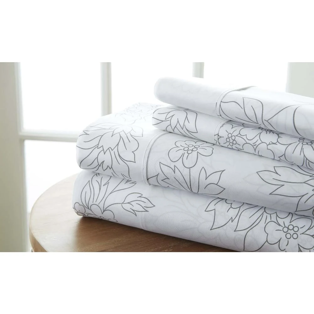 Premium Sheet Sets - Gray King Floral Pattern 4 Piece 1
