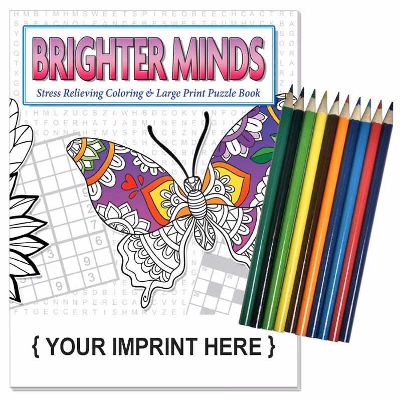 Relax Pack: Brighter Minds - Adult Coloring and Large Print Puzzle Book Combo with Colored Pencils