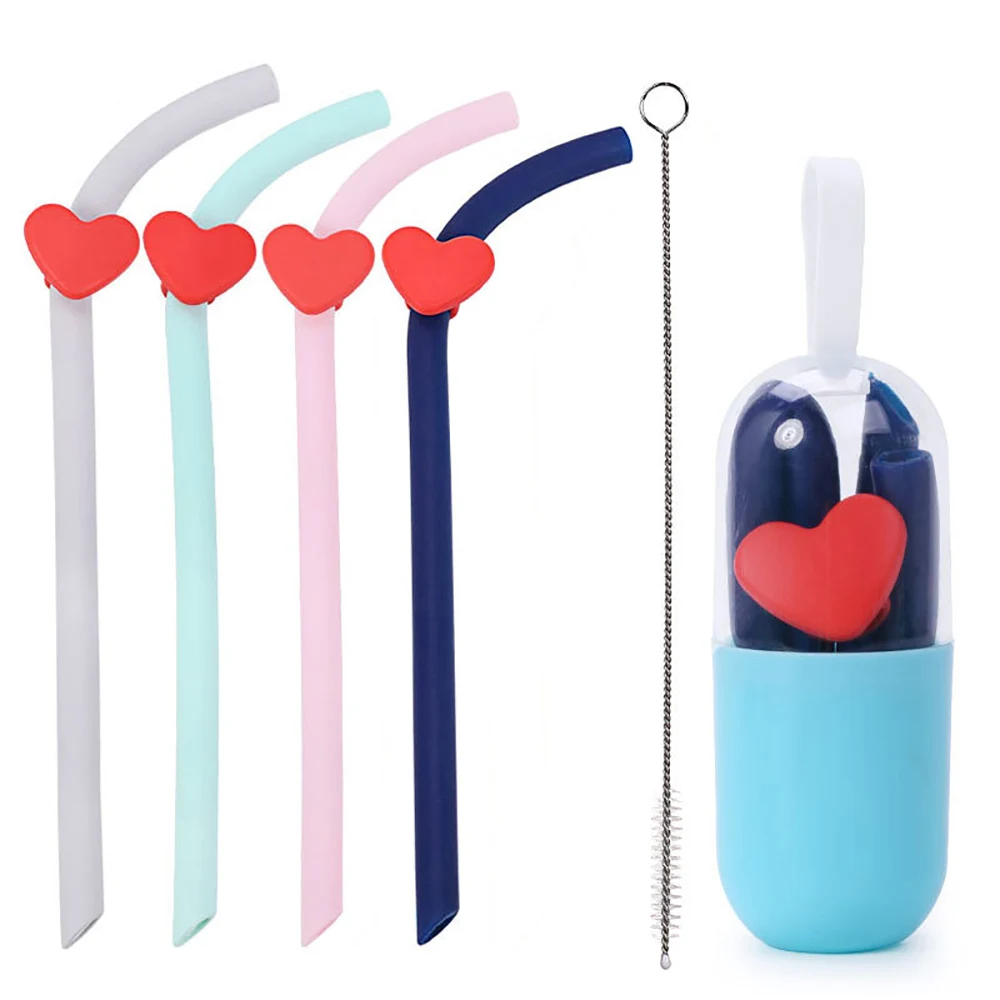 20CM Reusable Folding Silicone Bent Straw Set 1