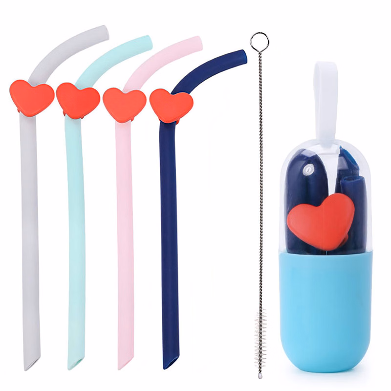 20CM Reusable Folding Silicone Bent Straw Set