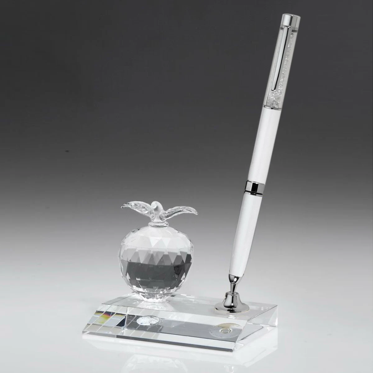 Desktop, Award-Crystal Apple Pen Set w/ White Ballpoint Pen_D699CA 1