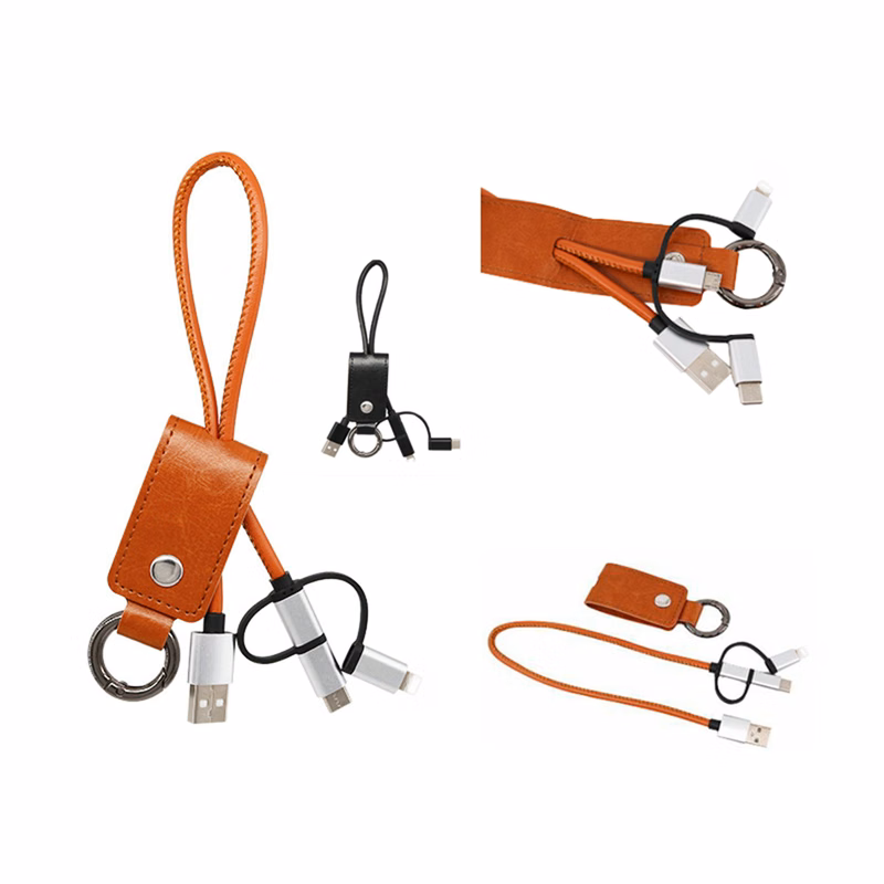 3-in-1 Leather Keychain Phone Cable