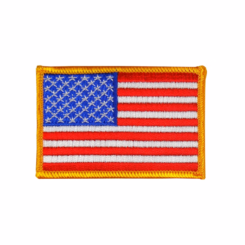 USA - American Flag Embroidered Patch - Gold Border - 2" x 3" - EAF-2-Gold