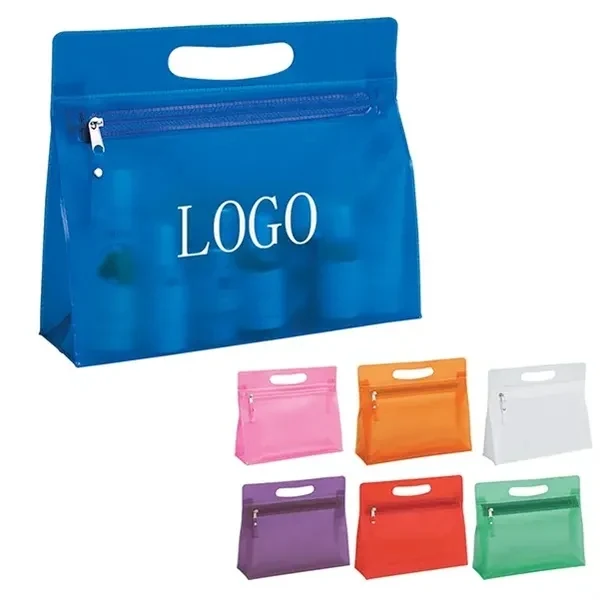 Custom 9.45"x8.27" Clear PVC Zipper Cosmetic Bag with Handle — Travel Organizer 1