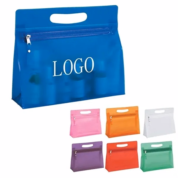 Custom 9.45"x8.27" Clear PVC Zipper Cosmetic Bag with Handle — Travel Organizer