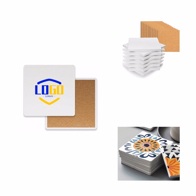 Square Ceramic Coaster With Cork Base