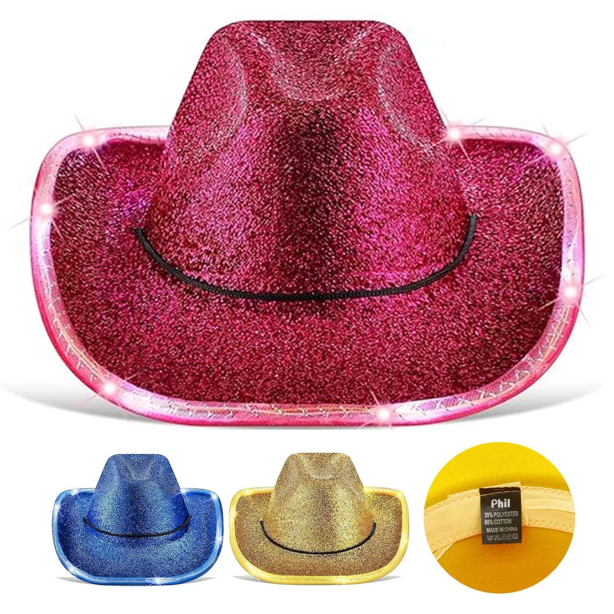 Glitter Light-Up Cowboy Hat w/ Gold Feathers 1