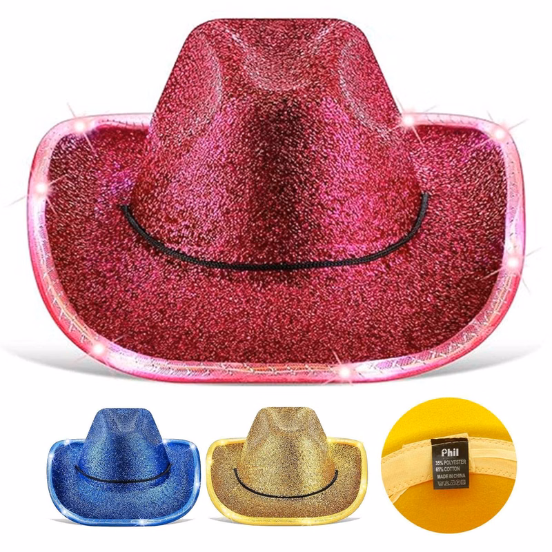 Glitter Light-Up Cowboy Hat w/ Gold Feathers