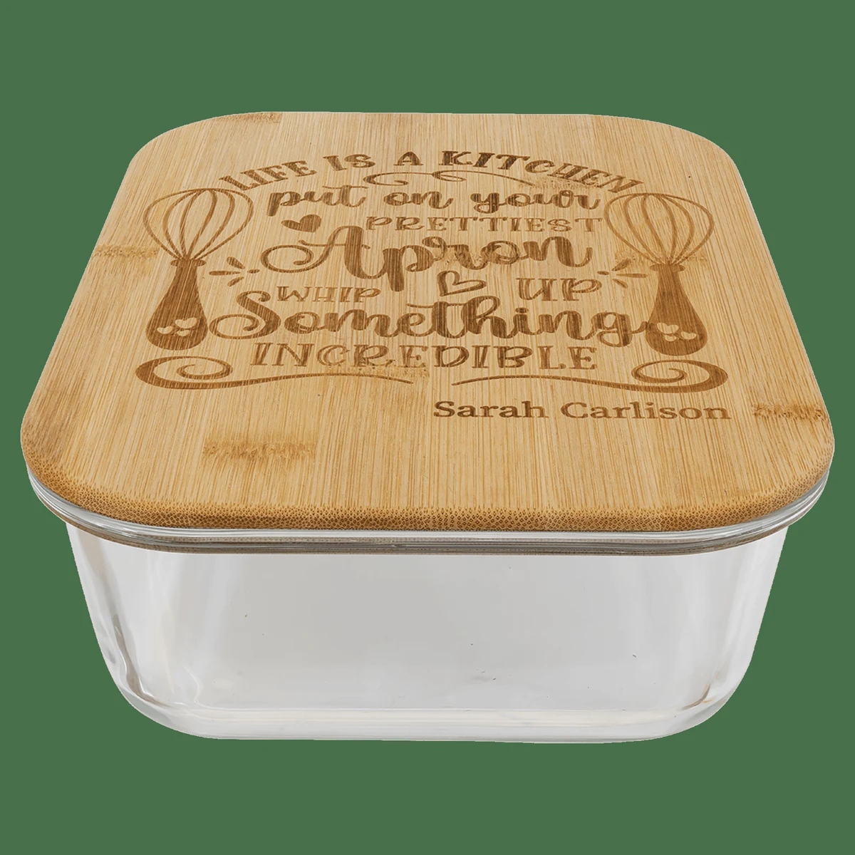 50 oz Clear/Bamboo Rectangle Glass Container with Lid 1