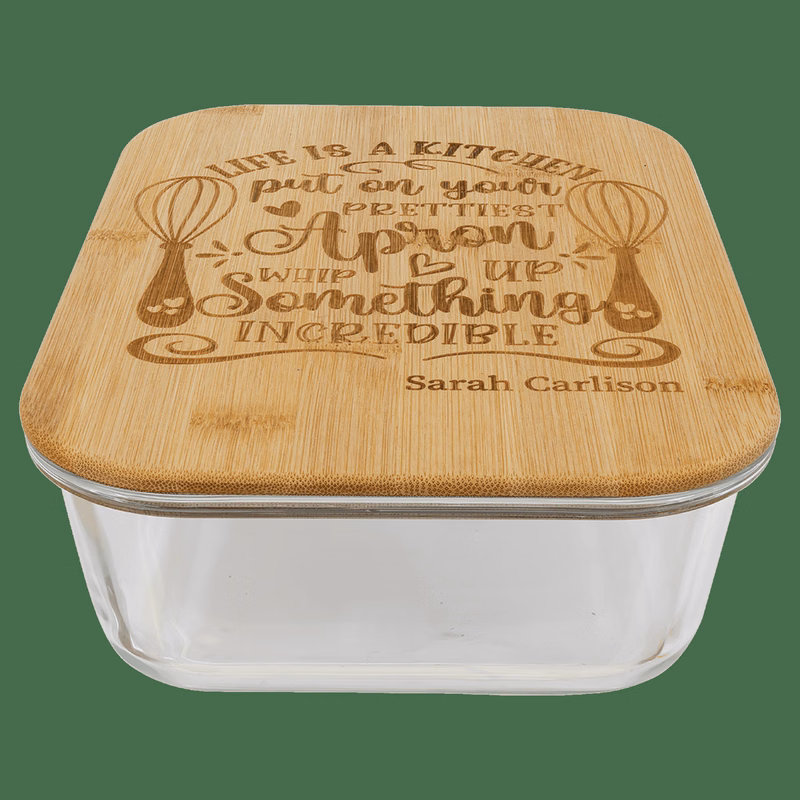 50 oz Clear/Bamboo Rectangle Glass Container with Lid