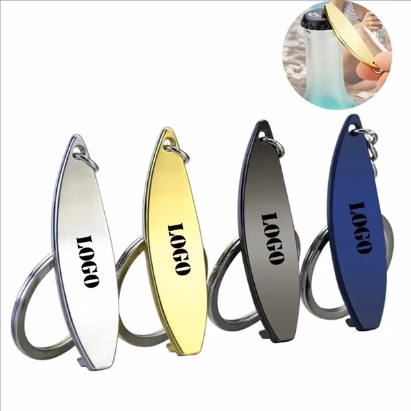 Custom Metal Surfboard Bottle Opener Keychain — Full-Color Beer & Beverage Promo