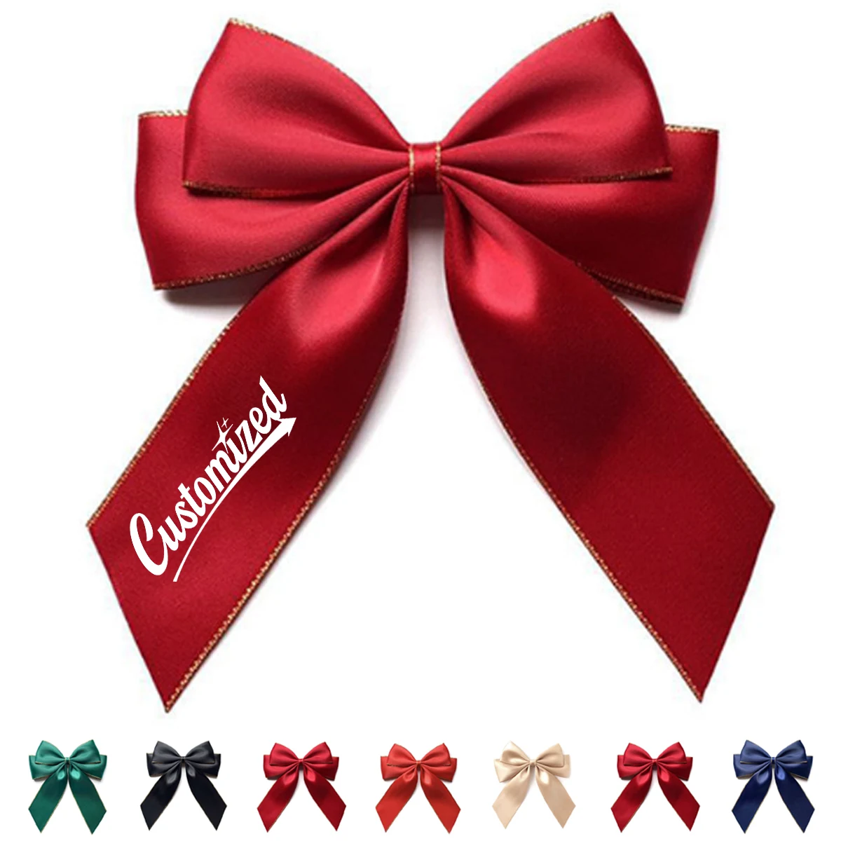 Red Satin Decorative Bow with Gold Trim for Gift Wrap 1