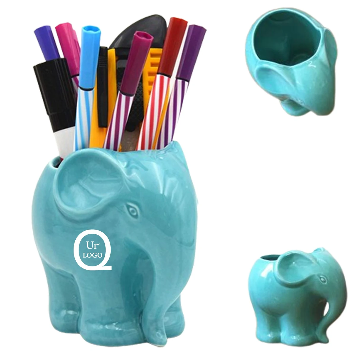 Ceramic Elephant Desk Top Pen Holder Organizer 1