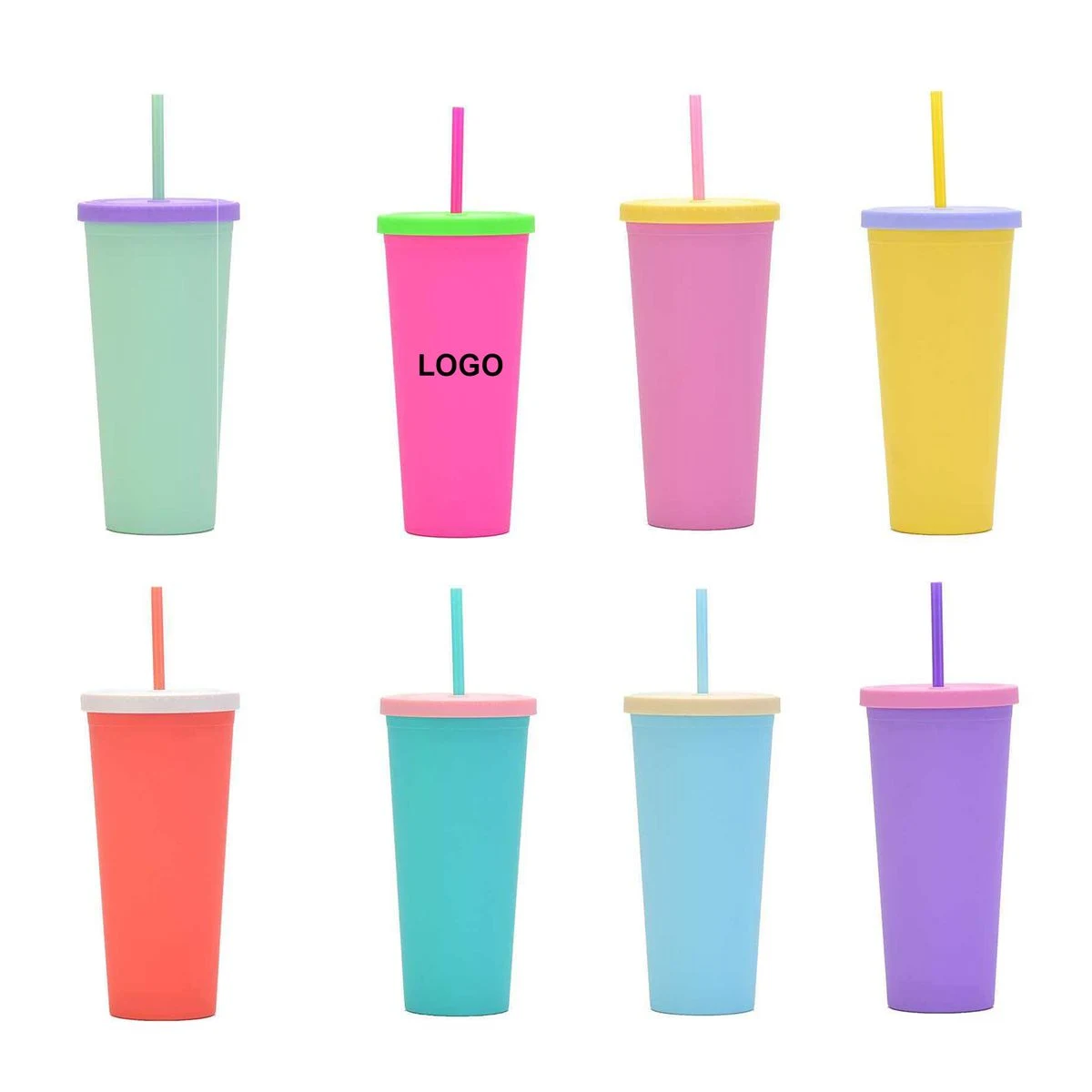 Double Wall Plastic Tumbler with Lid and Straw 1