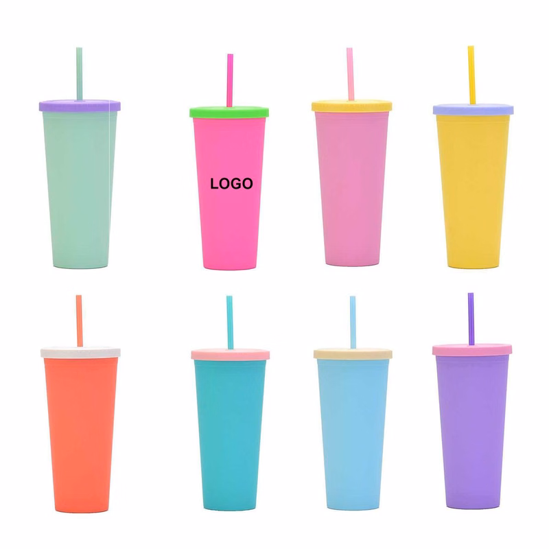 Double Wall Plastic Tumbler with Lid and Straw