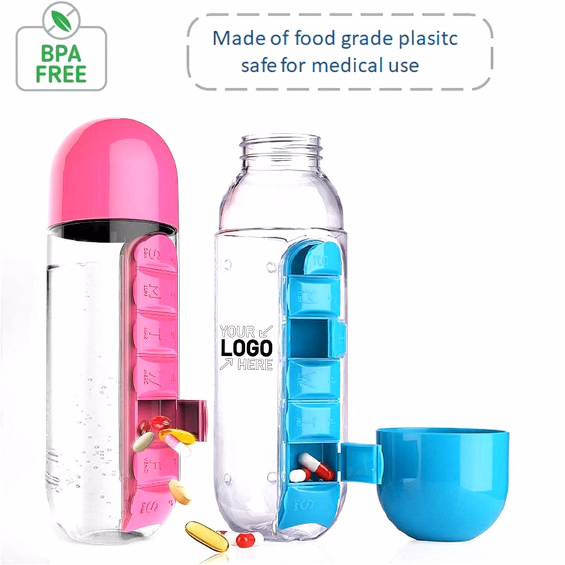 7 Day Pill Box Organizer Water Bottle