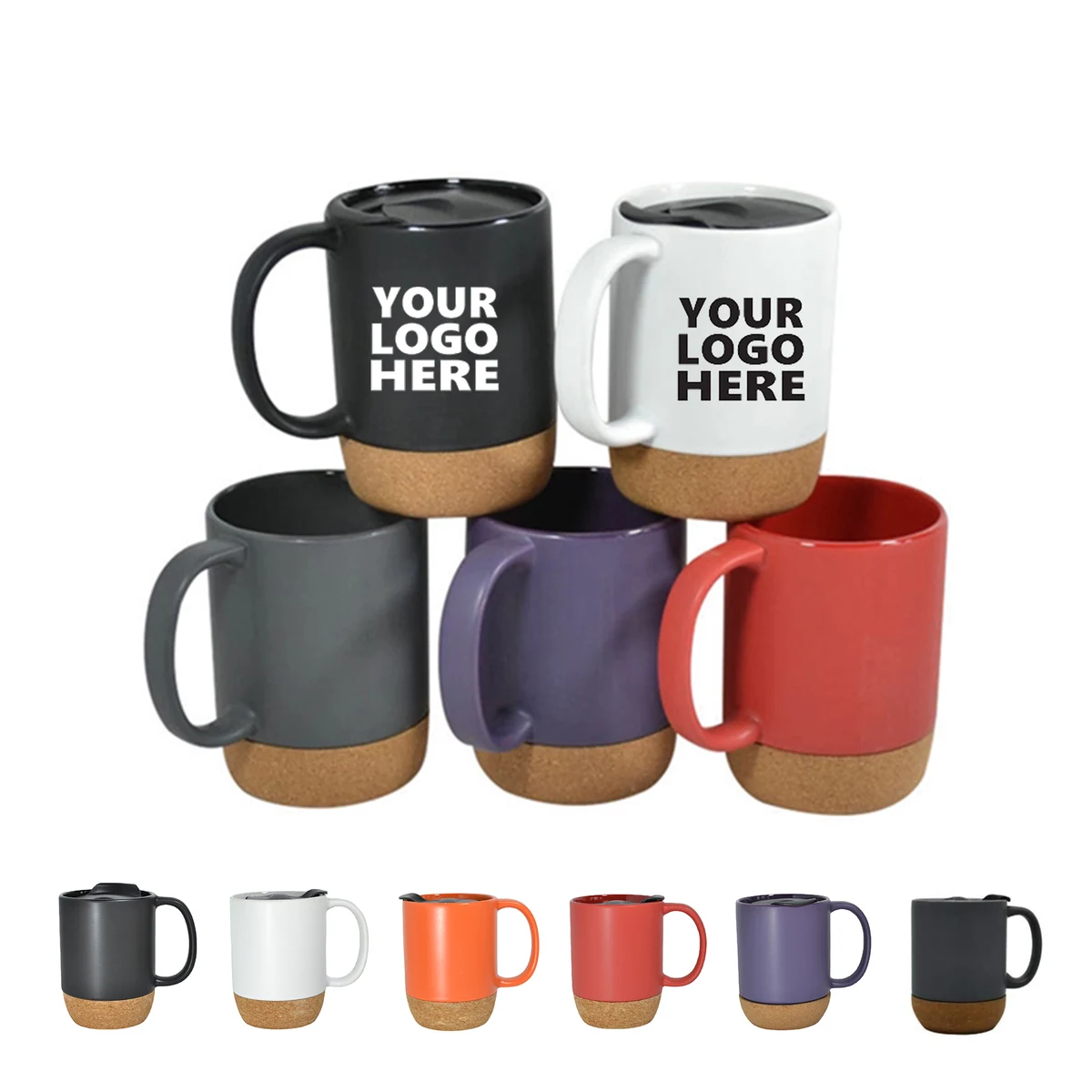14 OZ Cork Base Ceramic Mug With Lid 1