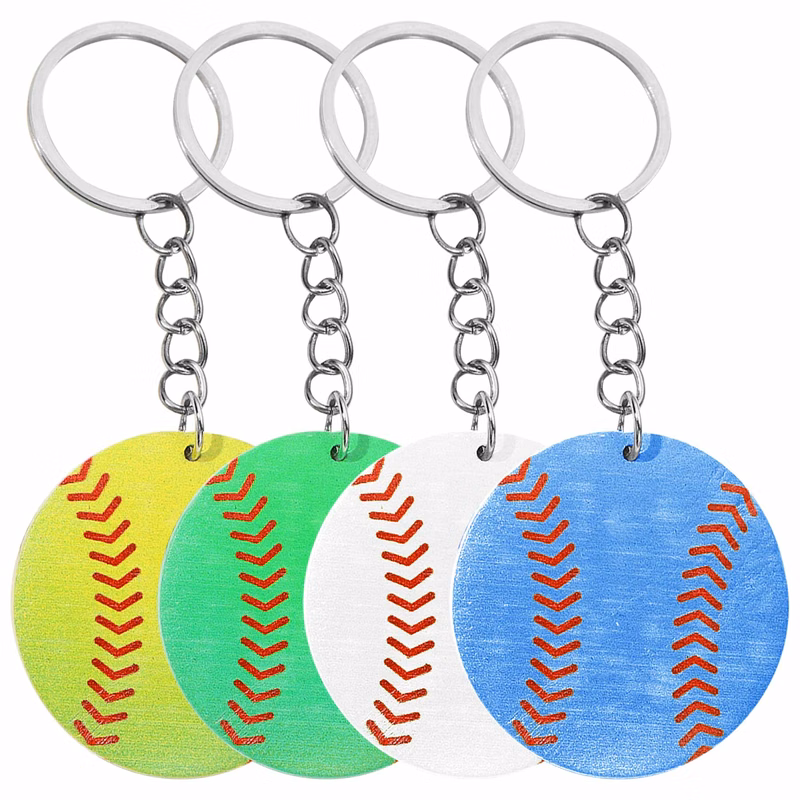 Wooden Round Shape Baseball Key Chain