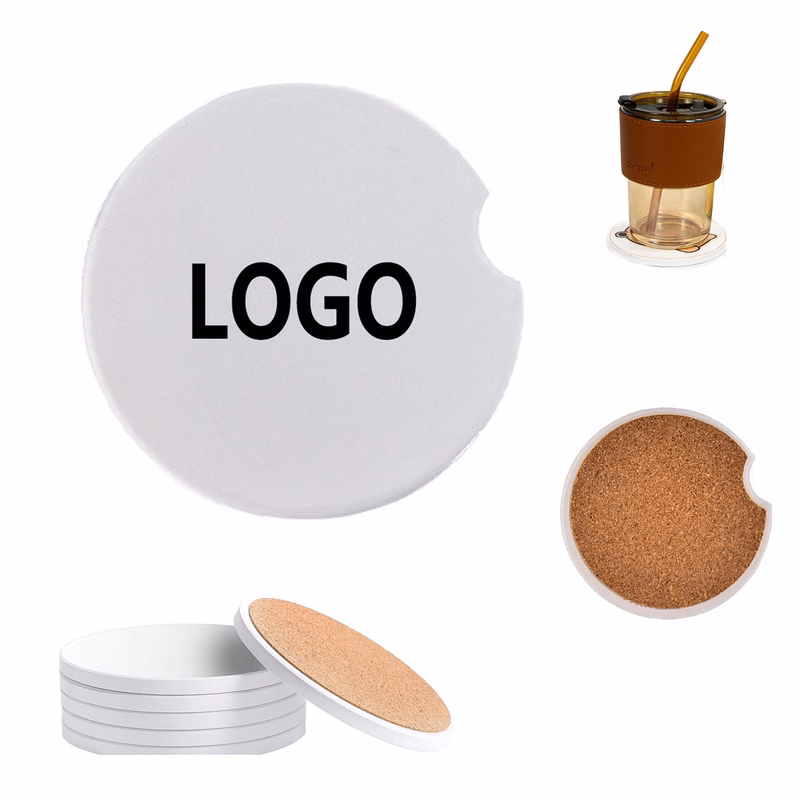 2.56" Custom Absorbent Ceramic Car Holder Coaster Cork Base