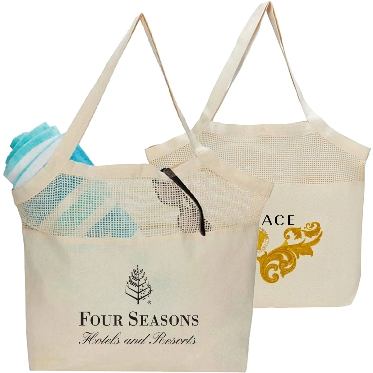 7 oz. Cotton Canvas Mesh Beach Bag,Handle W/ Gusset (20" x 15" x 5") 1