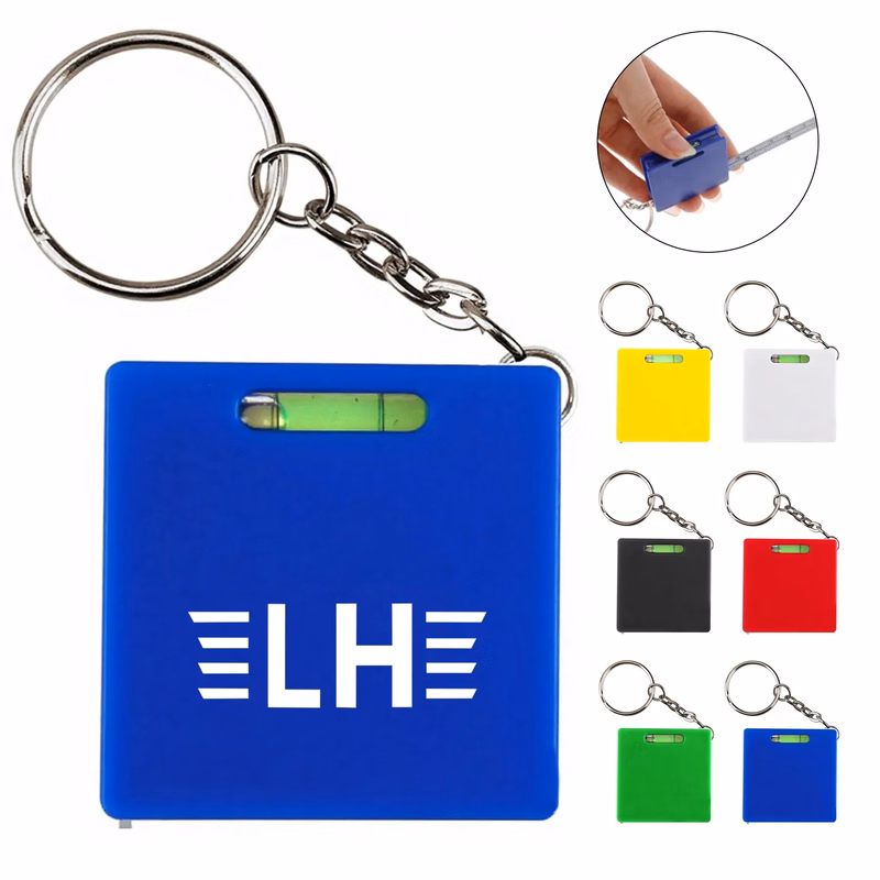Square Tape Measure Keychain w/ Level