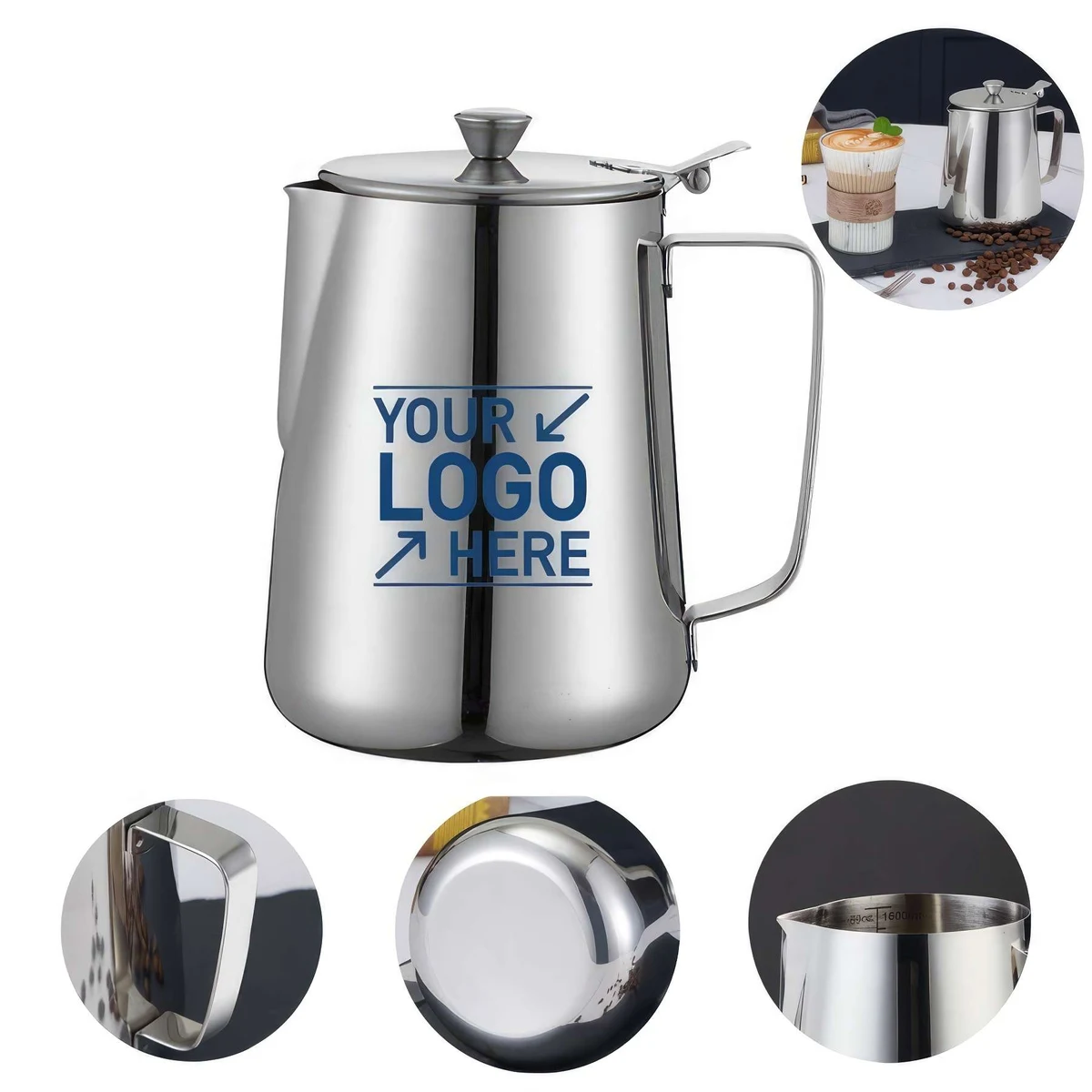 304 Stainless Steel Milk Frothing Cup with Lid: 11.83 oz 1