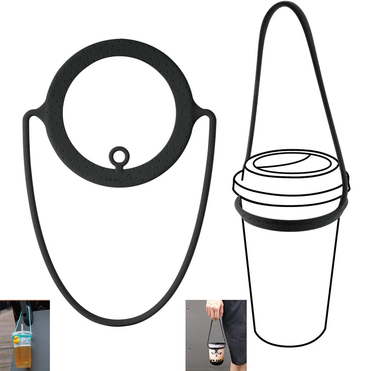 Reusable Takeout Silicone Coffee Carrier with Handle Tie 1