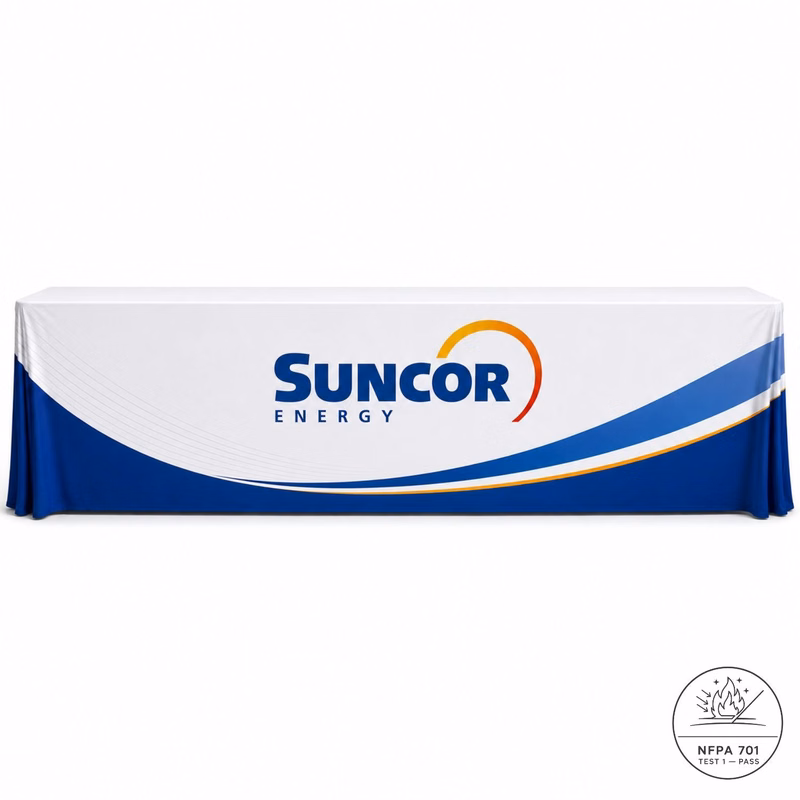 48Hr Quick Ship - Sublimated Table Cloth for 10' table, Drape style, 4 sided, Closed Back