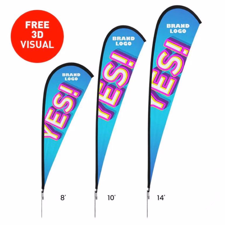 14' Double-sided Custom Print Teardrop Flag w/ Pole + Ground Stake Full Color Dye