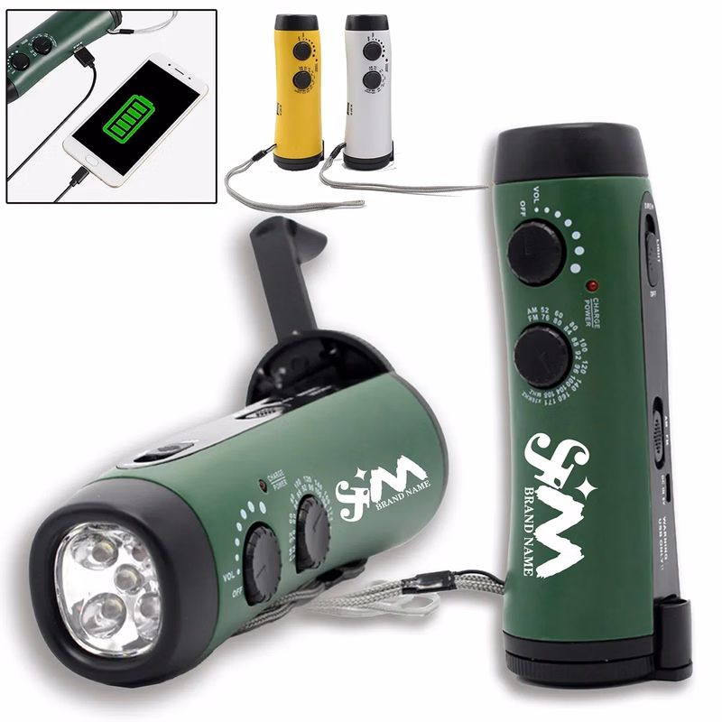Portable Hand Crank Travel Camping LED Flashlight Radio