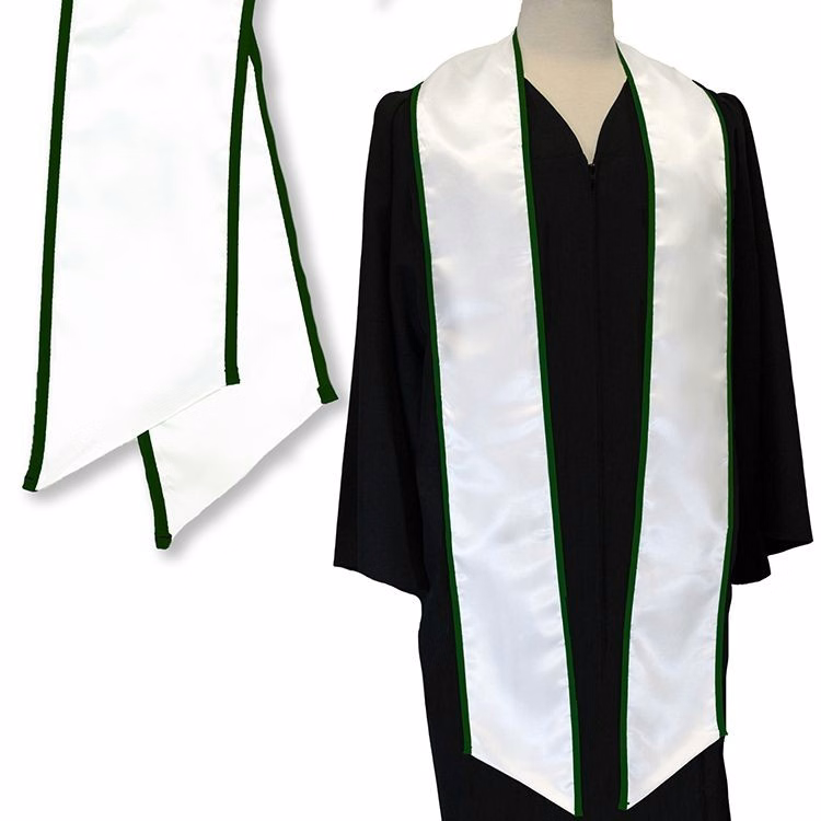 White Graduation Sash with Hunter Green Binded Edge