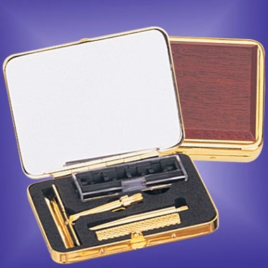 GOLD PLATED ROSEWOOD COVER SHAVIN KIT