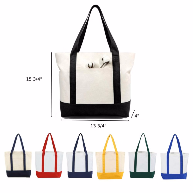 Large Cotton Canvas Boat Tote W/ Pocket