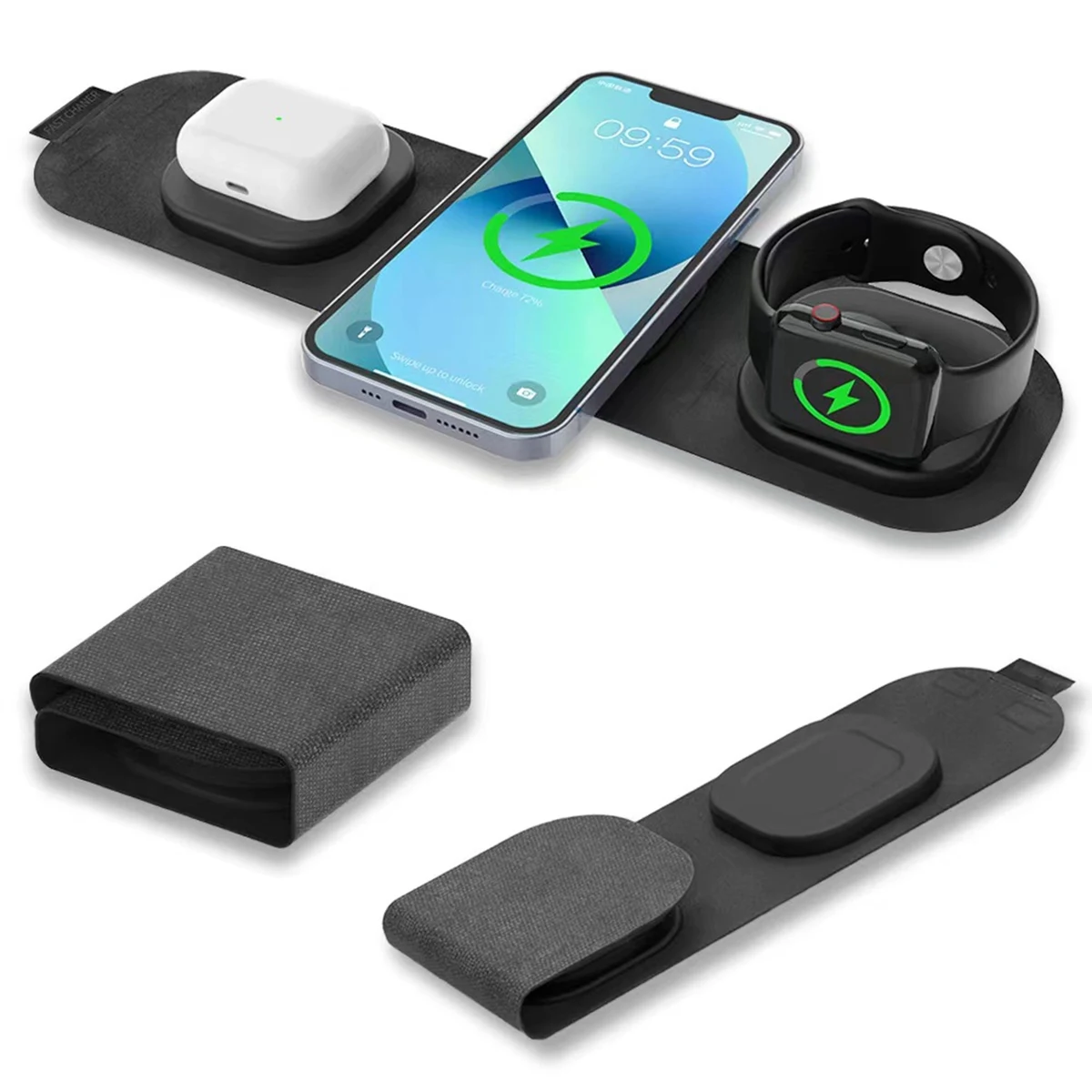 Fabric 3 in 1 Folding Magnetic Wireless Charger 1