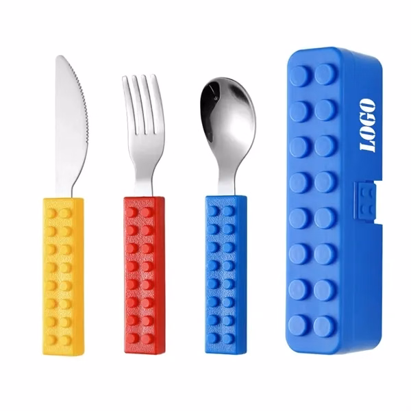 Kids' Building Block Cutlery Set (Fork, Spoon, Knife) for Home, Events and Gifting