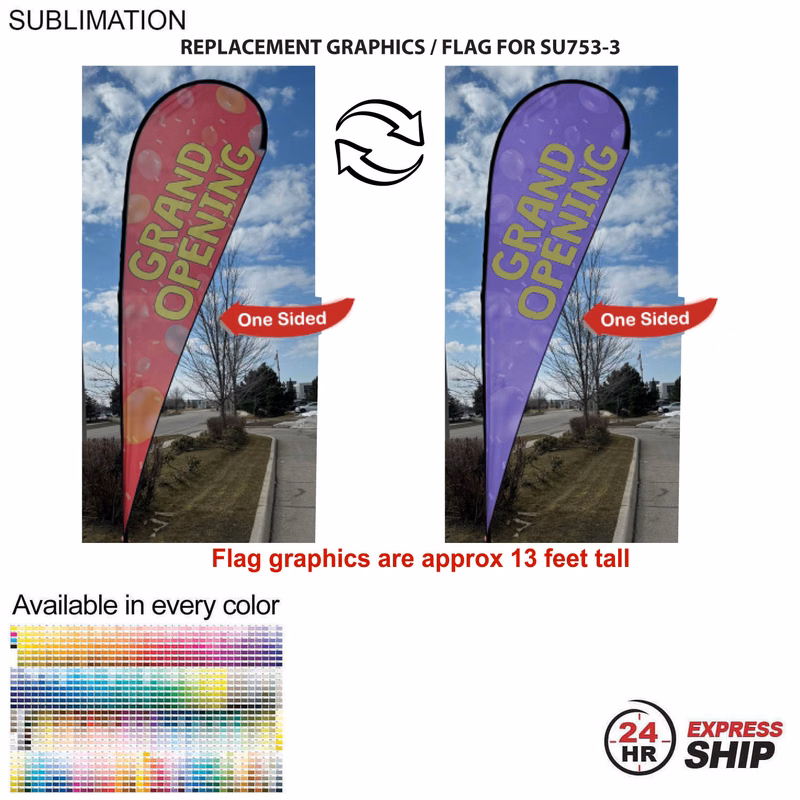 24Hr Express Ship- Replacement Flag for 16' X-Large Tear Drop Flag Kit, Full Color Graphics One Side
