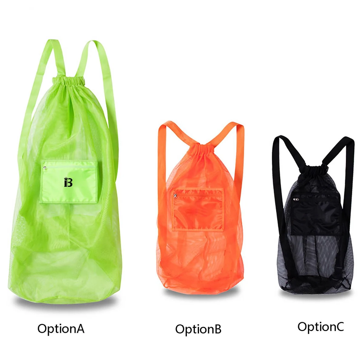 Sport Mesh Drawstring Backpack w/ Zipper Pocket 1