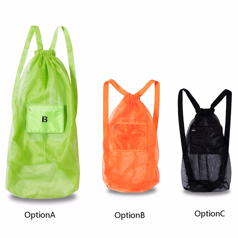 Sport Mesh Drawstring Backpack w/ Zipper Pocket