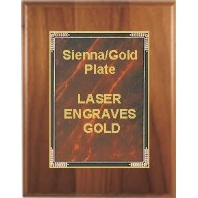 7" x 9" Cherry Finish Plaque with a Sienna Marble Mist Plate 1