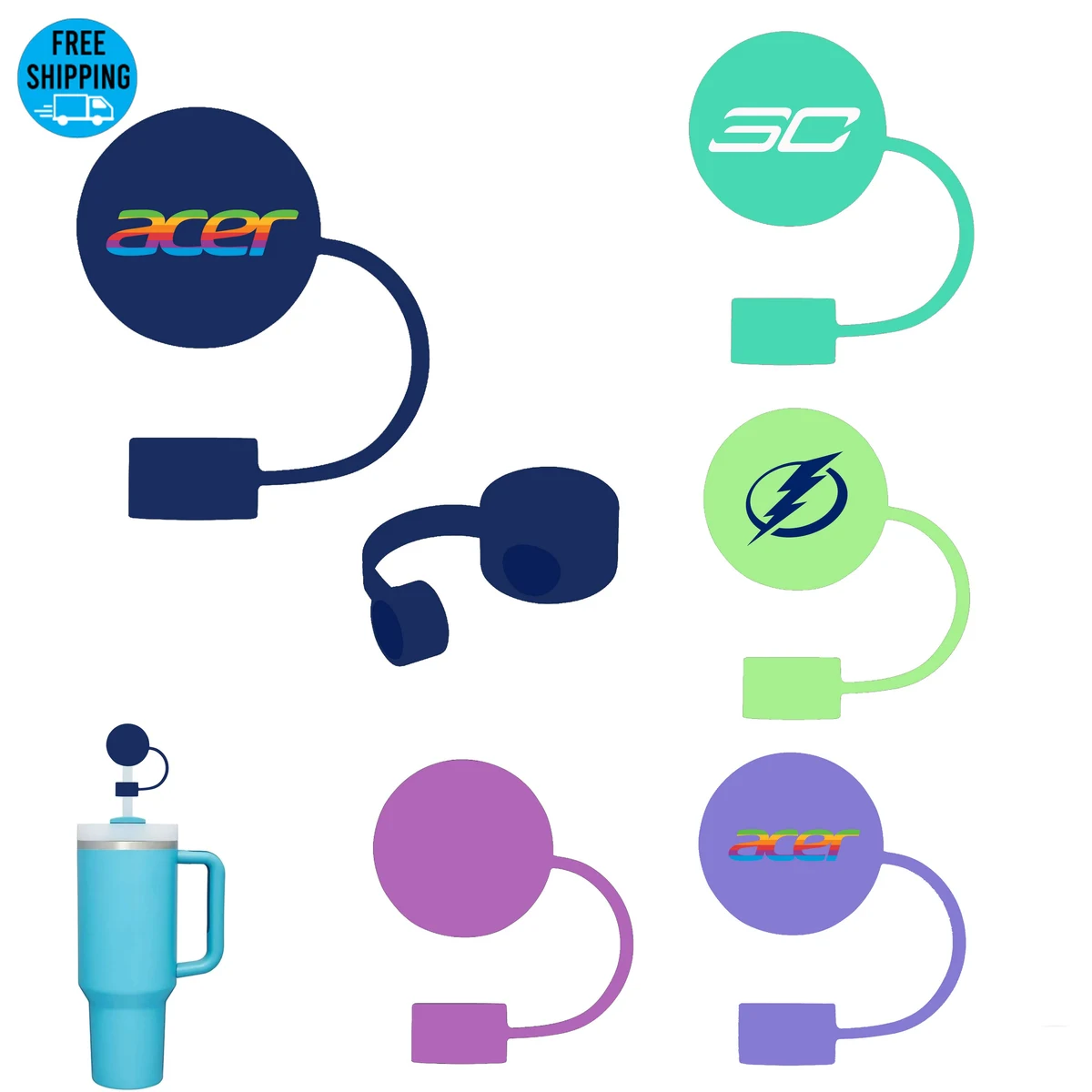 Custom Color Silicone Round Straw Topper 1