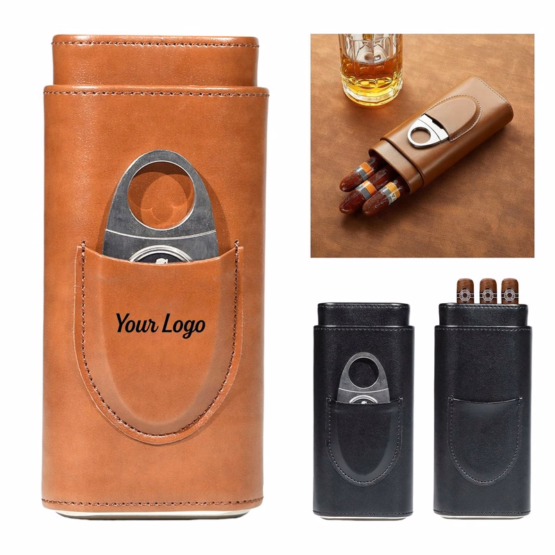 Leather Cedar 3-Cigar Case