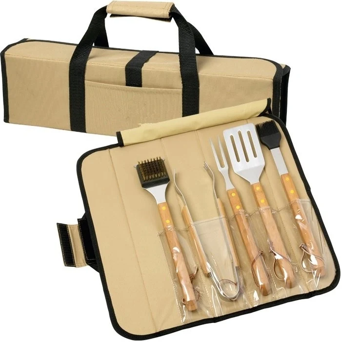 5 pcs BBQ Set (Bamboo) in Roll-Up Case 1