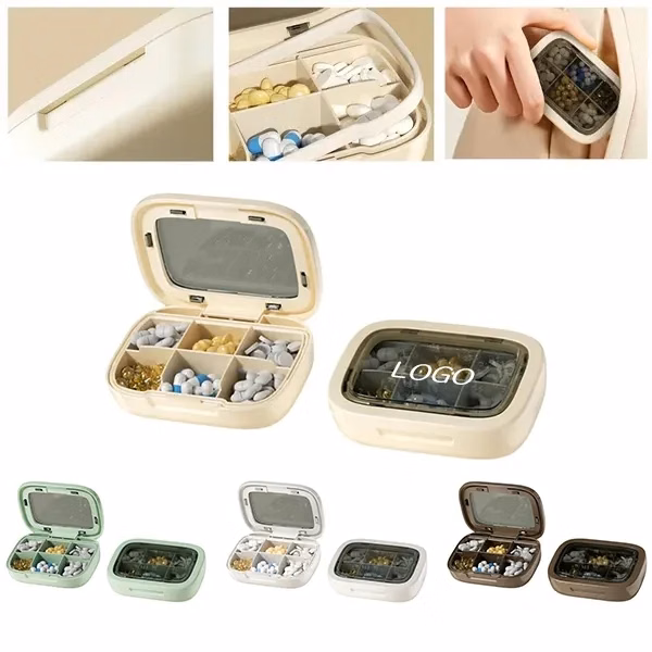 Compact Six-Compartment Portable Pill Organizer