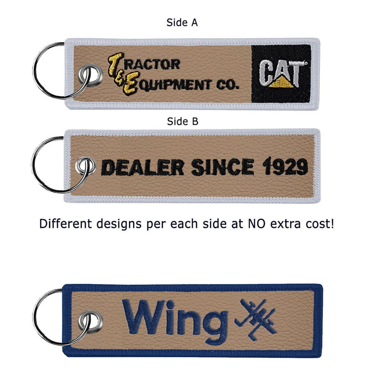 1 1/2" x 5" Two Sided Embroidered Faux Leather Key Ring 1