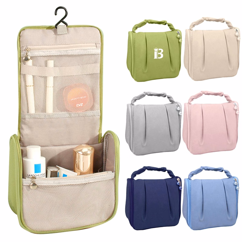Polyester Handheld Pleated Zipper Makeup Bag
