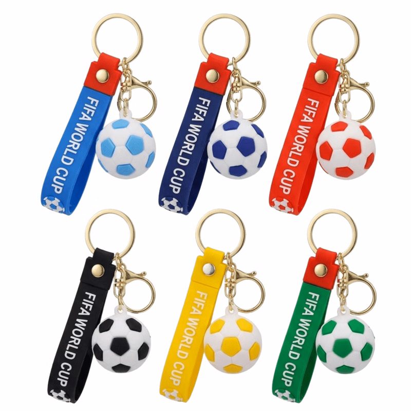 Silicone Soccer Ball Keychain W/ Wrist Strap