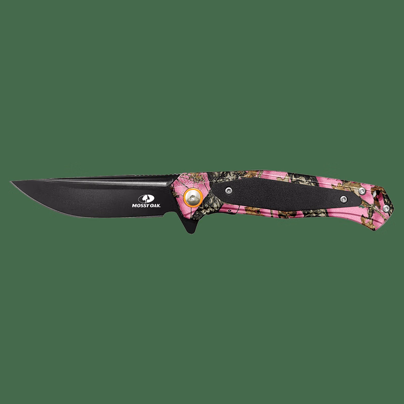 Bison River 4 1/2" Black Pink Camo with Aluminum Everyday Carry Knife-Mossy Oak